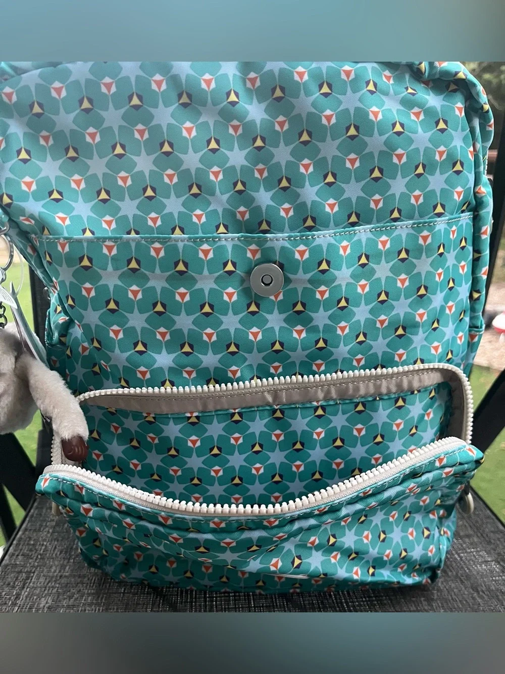 Kipling Teal Print Backpack with Pockets, Straps, NWT Large